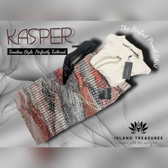 Kasper Dresses & Skirts - NWT Kasper Abstract Multi-Lined Print Pencil Skirt Sz L Back Zip